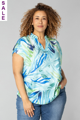 COLLETTA shirt V hals turquise print
