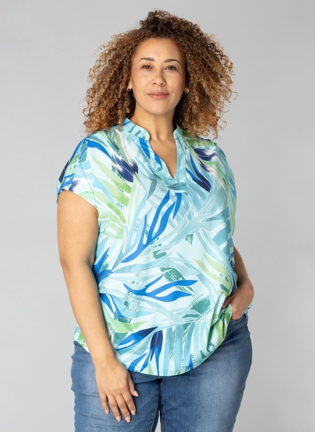 COLLETTA shirt V hals turquise print