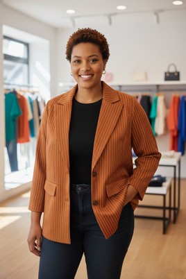 ZHENZI blazer bruin gestreept