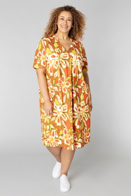 COLLETTA jurk travel print geel oran