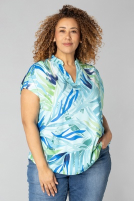 COLLETTA shirt V hals turquise print