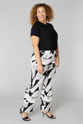 COLLETTA broek zwart wit travel prin