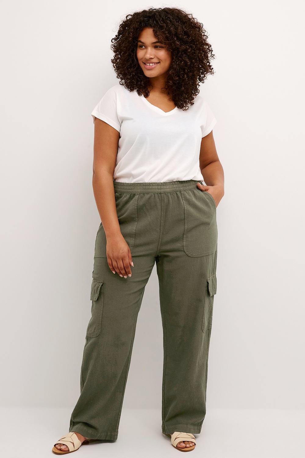 Zizzi Cargo-broek voor dames, grote maten, elastische viscose, maat 42